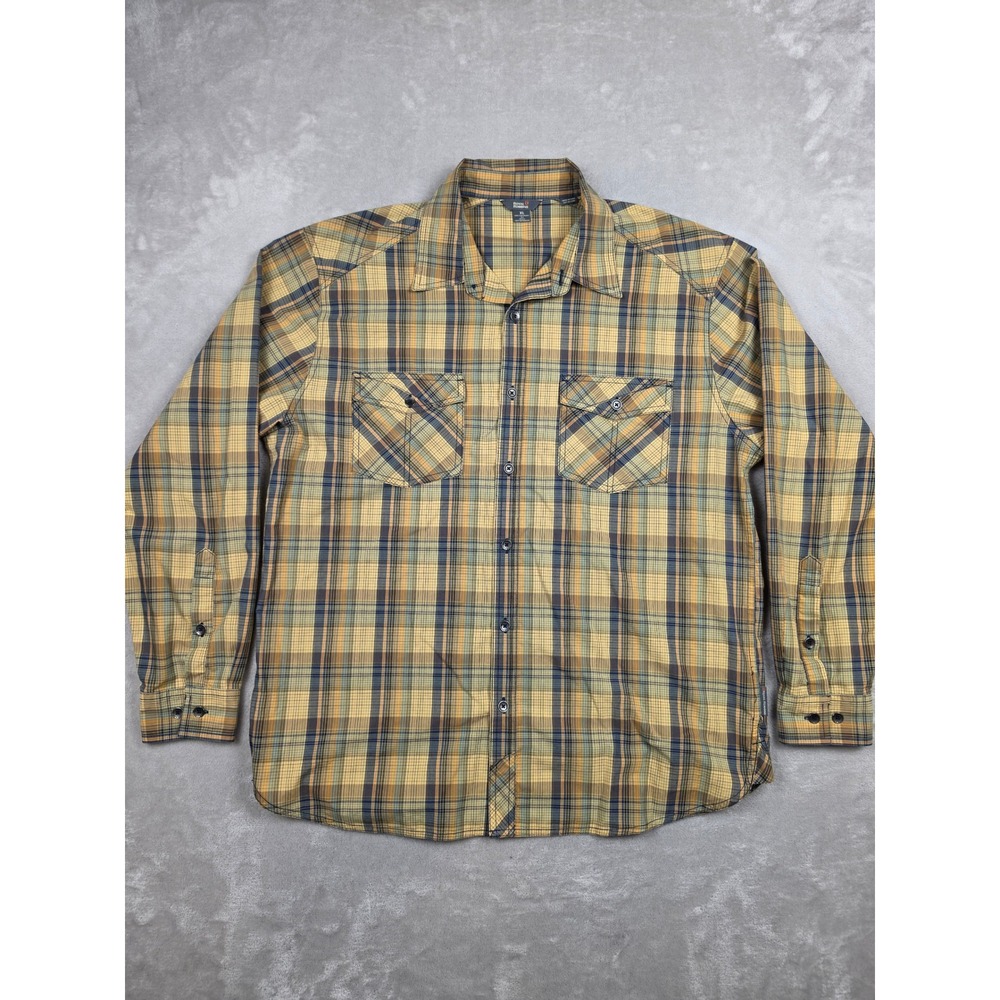 Royal Robbins Button Up Shirt Mens XL Yellow Plaid Contemporary Ourdoor Hiking
